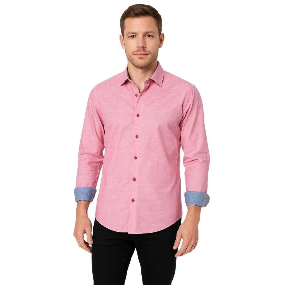 Robert Graham Small Shirt Pink ButtonUp LongSleeve Contrast Cuffs Modern Bold